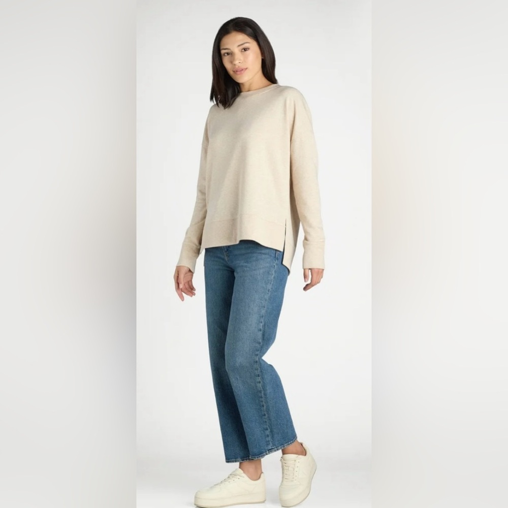 Relaxed Fit Ladies Cream Colored Sweatshirt with Ribbed hem, collar, and sleeve